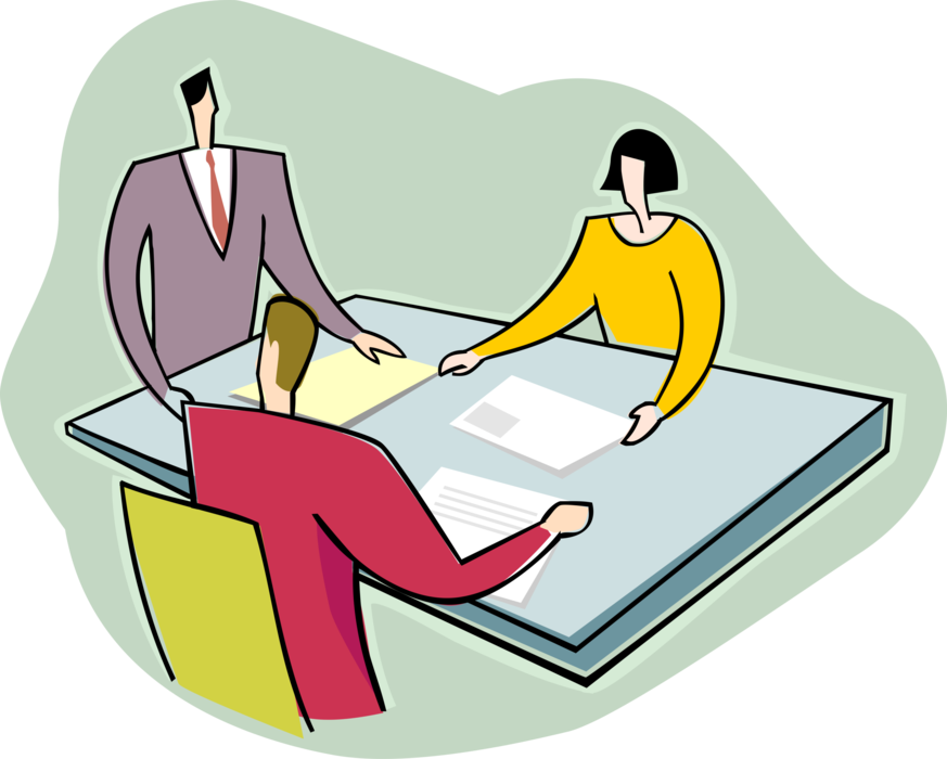 Vector Illustration of Business Associates in Meeting Discuss Progress and Strategy