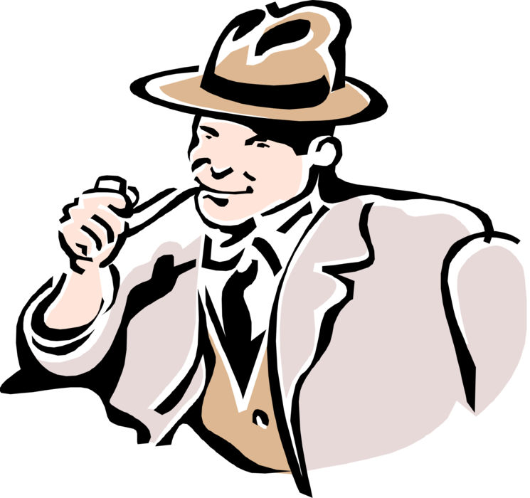 Vector Illustration of 1950's Vintage Style Man Smoking Tobacco in Pipe