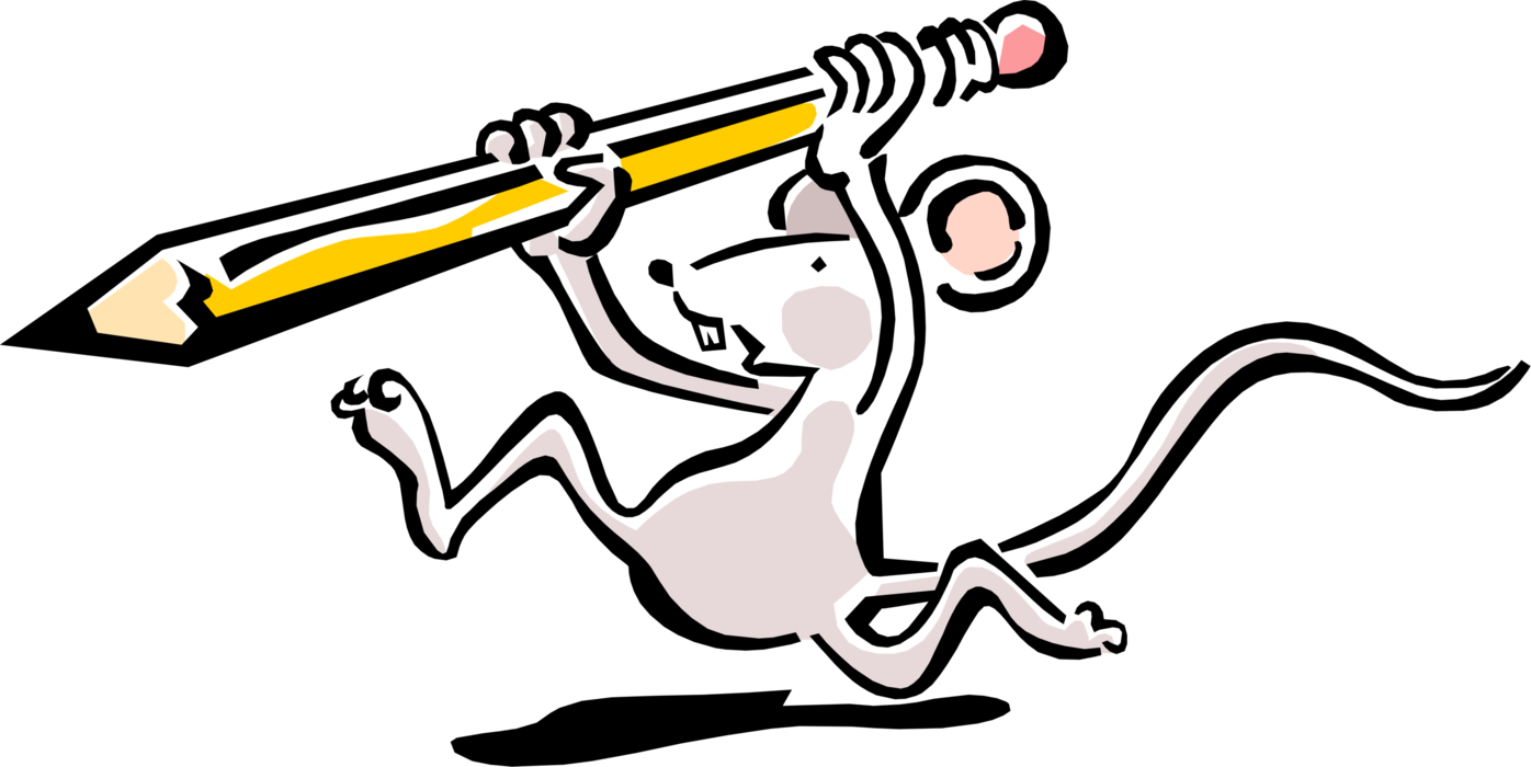 Vector Illustration of Rodent Mouse Holding Pencil and Running