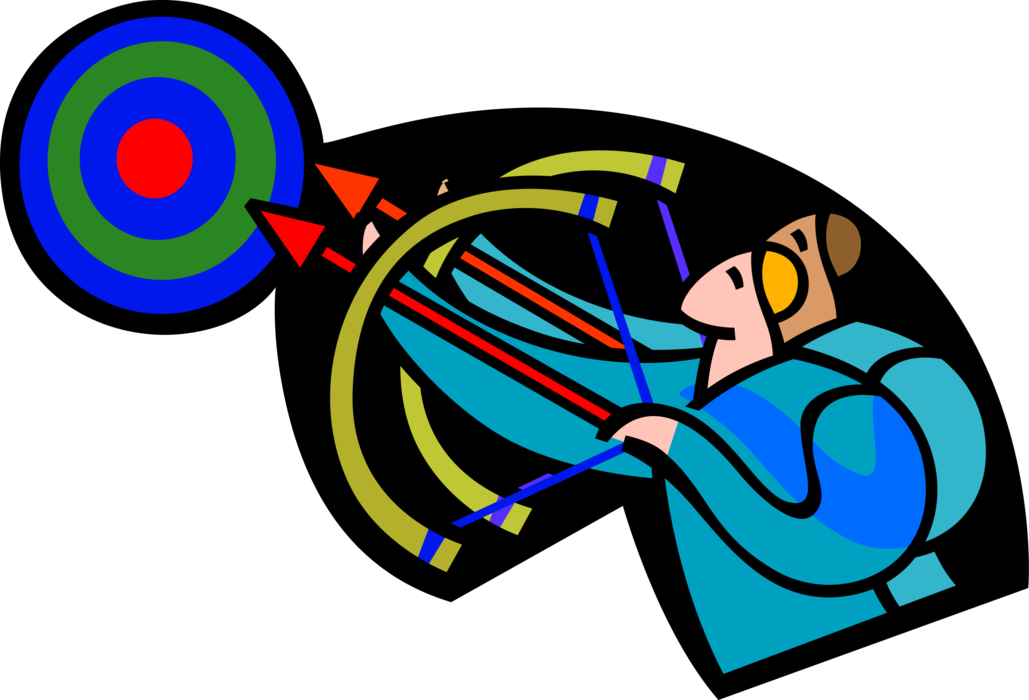 Vector Illustration of Archers Compete with Archery Bows and Arrows with Bullseye or Bull's-Eye Target
