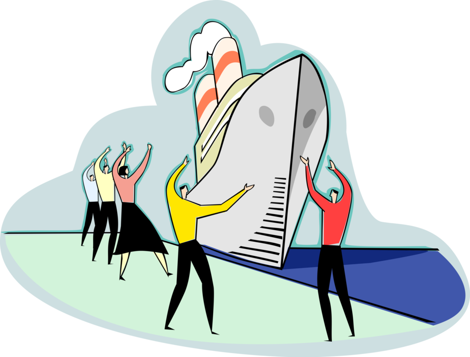 Vector Illustration of Welcoming Home Cruise Ship or Cruise Liner Passenger Ship to Port Dock