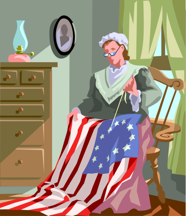 Vector Illustration of Betsy Griscom Ross American Seamstress Making the First American Flag Stars and Stripes