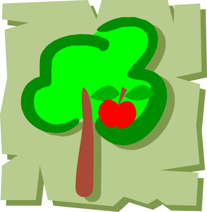 Vector Illustration of Apple Tree in Fruit Orchard