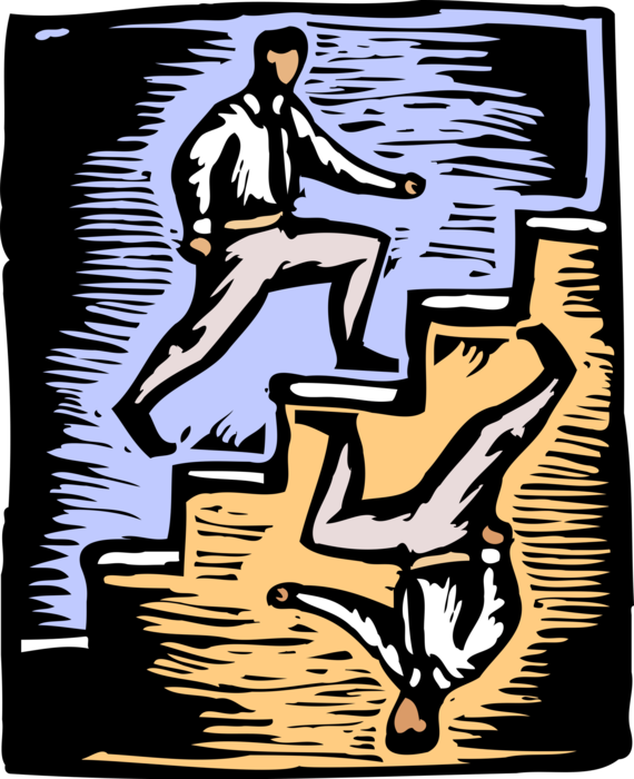 Vector Illustration of Businessmen Ascending and Descending Staircase