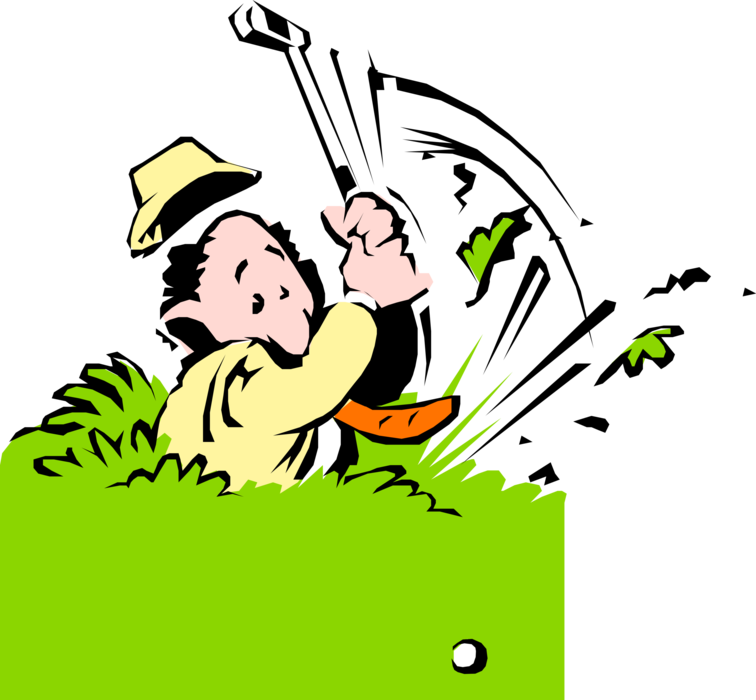 Vector Illustration of Sport of Golf Golfer Tries to Hit Out of the Rough