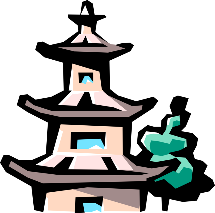Vector Illustration of Asian Chinese or Japanese Pagoda Temple or Sacred Structure Symbol