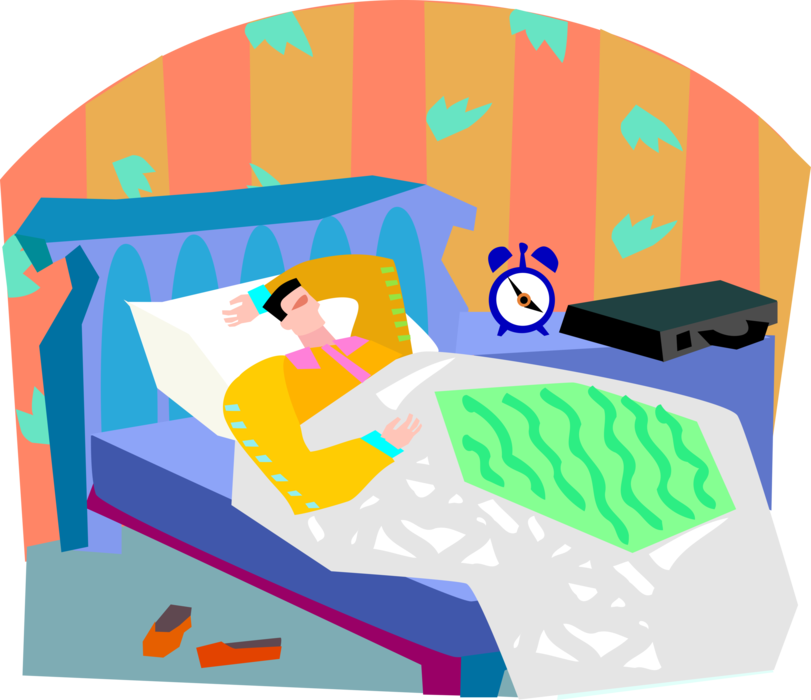 Vector Illustration of Sleeping in Bed in Morning Before Alarm Clock Sounds