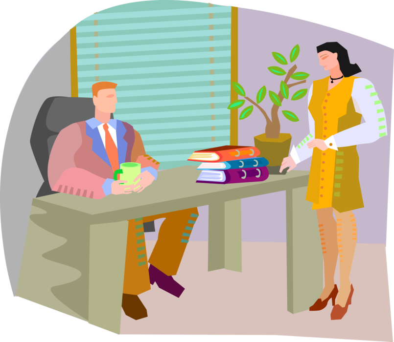 Vector Illustration of Businessman Discussing Business Agenda with Secretary