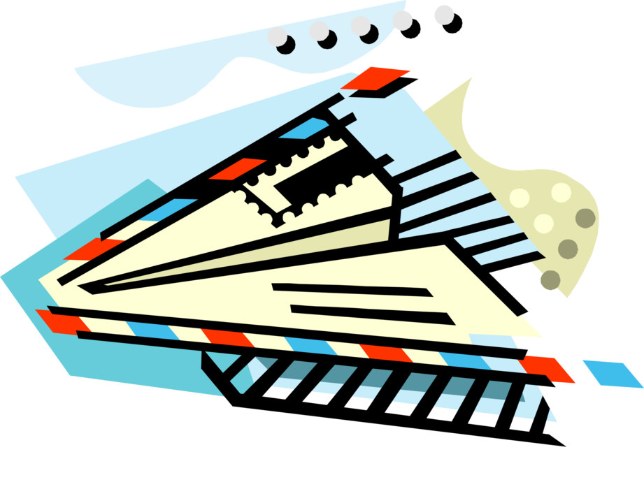 Vector Illustration of Post Office Mail or Postal Airmail Envelope, Letters, Postcards, and Parcels