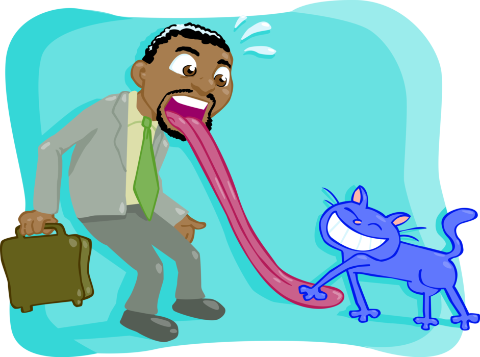 Vector Illustration of Businessman Experiences the Idiom "The Cat's Got His Tongue"