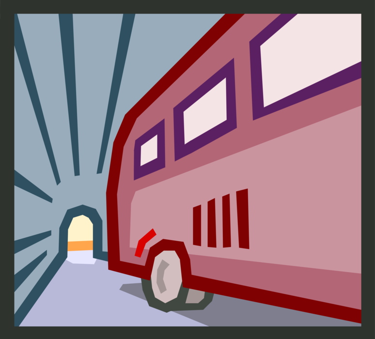Vector Illustration of Public Transportation Commuter Passenger Transit Bus in Tunnel