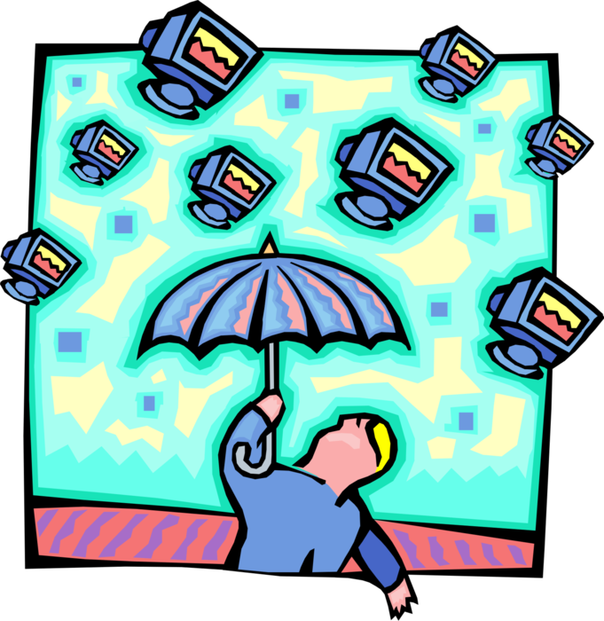 Vector Illustration of Man With Umbrella Open Seeks Protection from Raining Technology Vector Illustration of Man With Umbrella Open Seeks Protection from Raining Technology