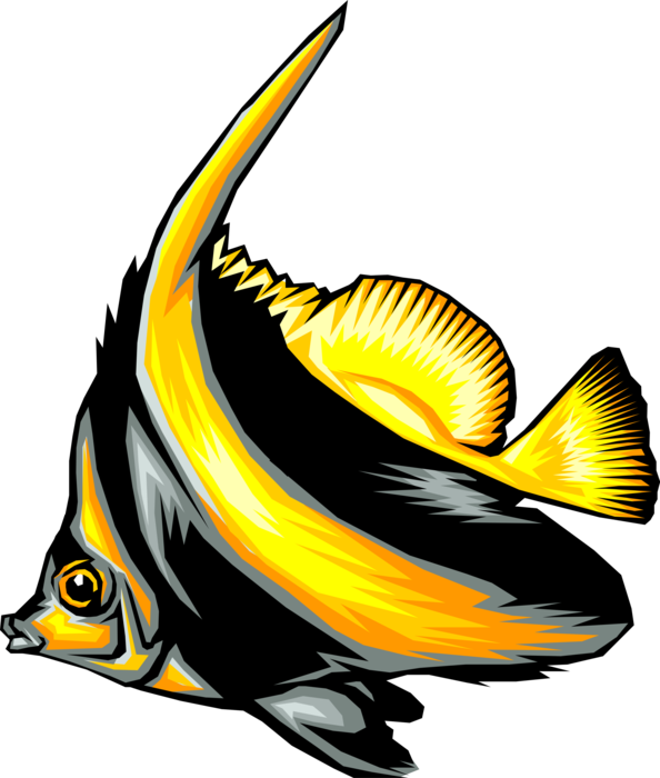 Vector Illustration of Striped Black and Yellow Tropical Aquarium Fish