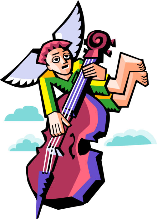 Vector Illustration of Angelic Spiritual Religious Angel Musician Plays Cello Bowed Instrument