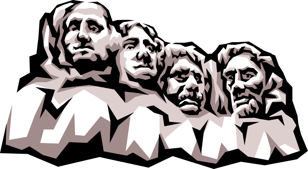 Vector Illustration of Mount Rushmore National Memorial Sculptures of Four United States Presidents, South Dakota