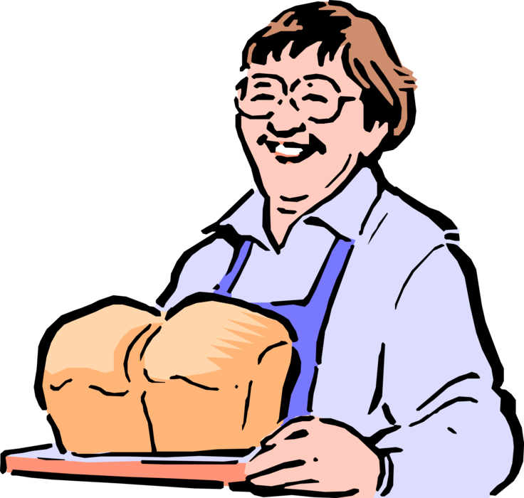 Vector Illustration of Mom Bakes Fresh Loaves of Bread