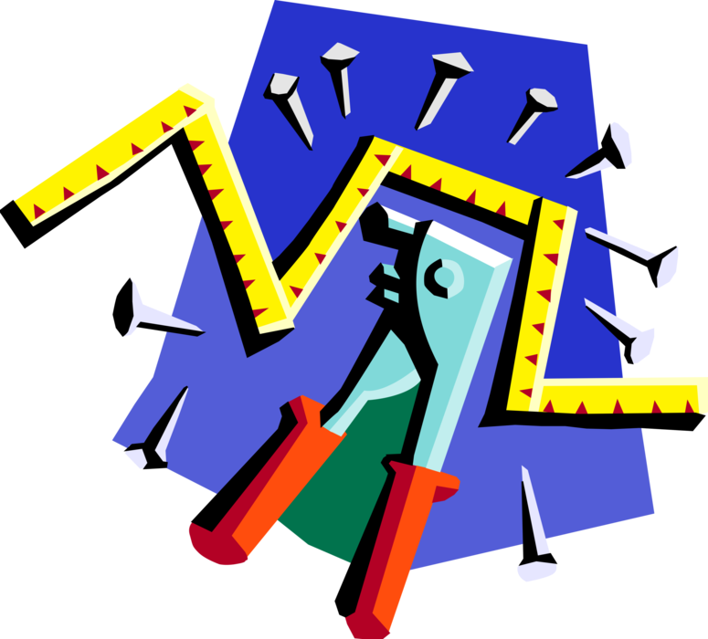 Vector Illustration of Riveting Gun with Rivets and Folding Measurement Ruler