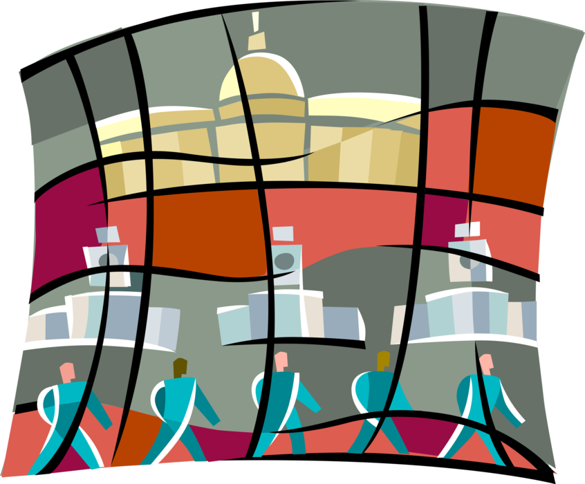 Vector Illustration of United States Capitol Building with Government Bureaucracy 