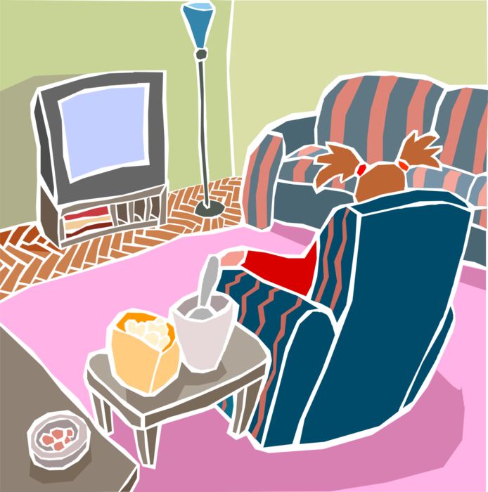 Vector Illustration of Watching Television in Living Room Chair