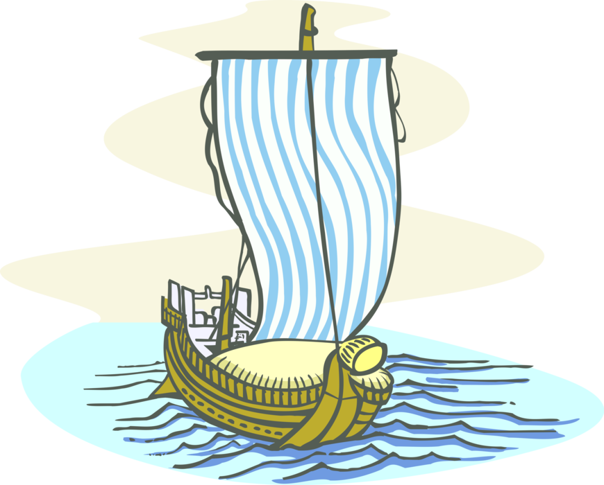 Vector Illustration of Medieval Sailing Ship Vessel Under Sail
