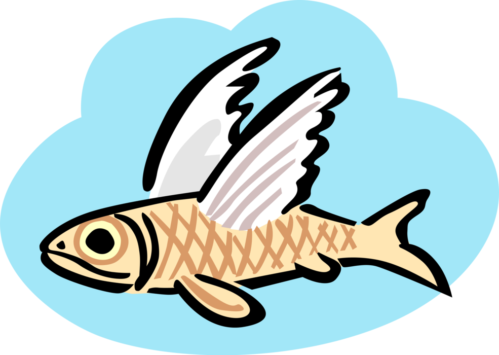 Vector Illustration of Aquatic Marine Flying Fish in Flight Out of Water