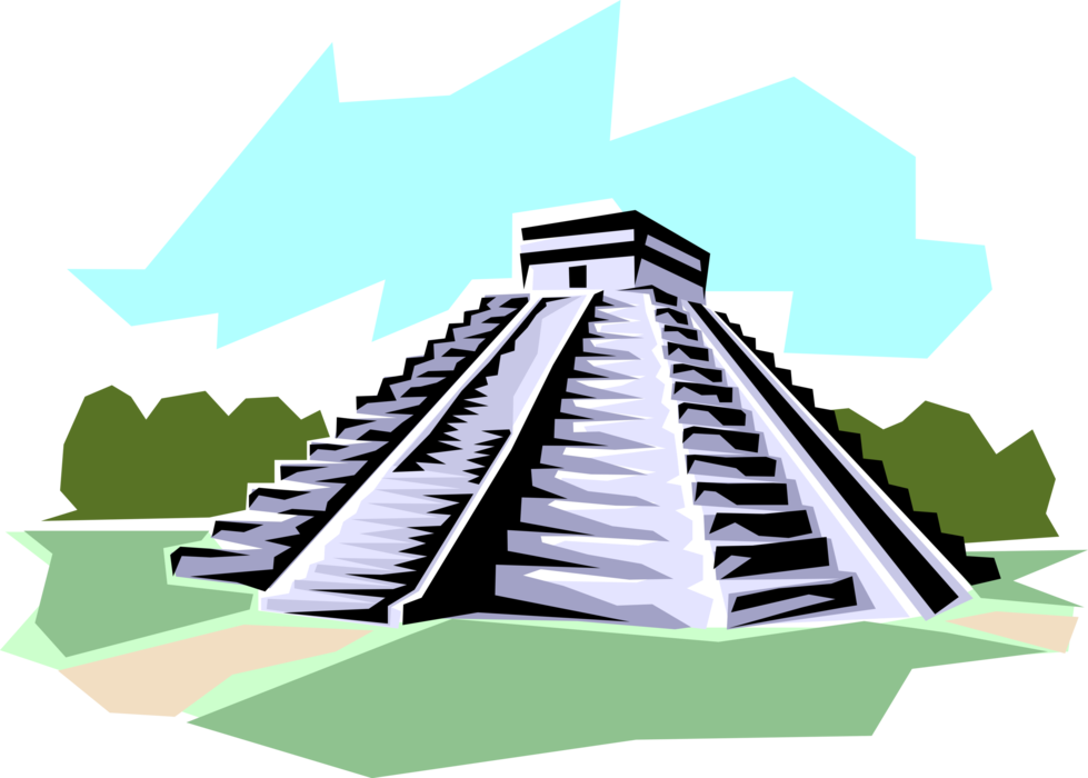 Vector Illustration of Aztec Mesoamerica Central Mexico Pyramid Ruins