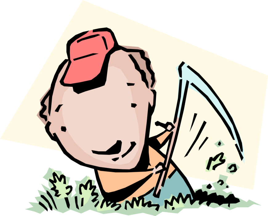 Vector Illustration of Making Alfalfa Hay Idiom Businessman Farmer with Scythe Cuts Field