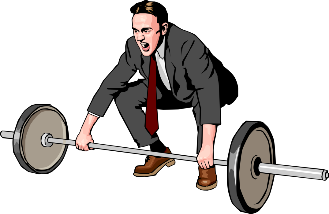 Vector Illustration of Businessman Weightlifter Weight Training Lifting Barbells