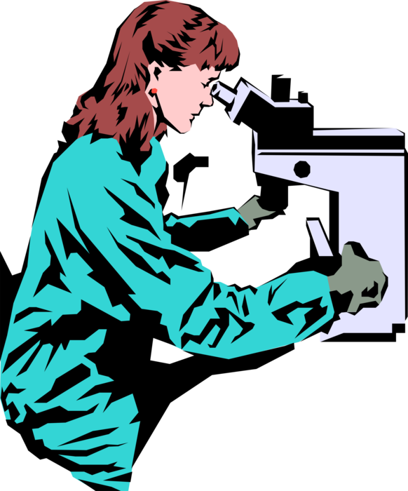 Vector Illustration of Research Scientist in Laboratory with Microscope