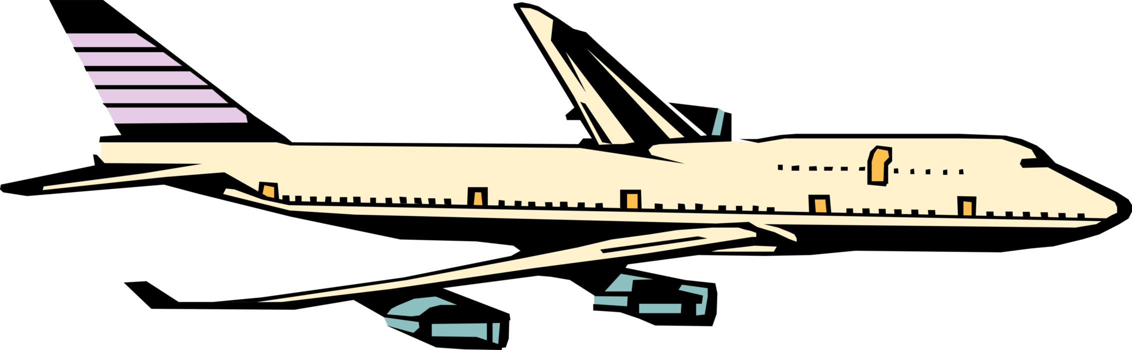 Vector Illustration of Commercial 747 Airplane Boeing Passenger Jumbo Jet Aircraft in Flight