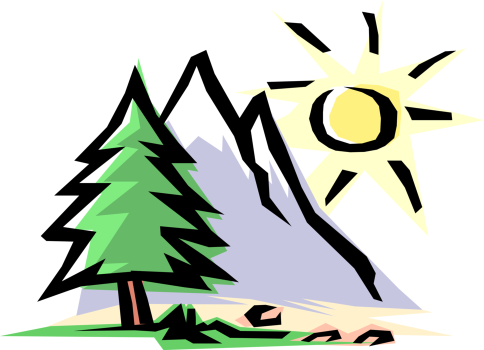 Vector Illustration of The Great Outdoors Mountain Scene with Sun