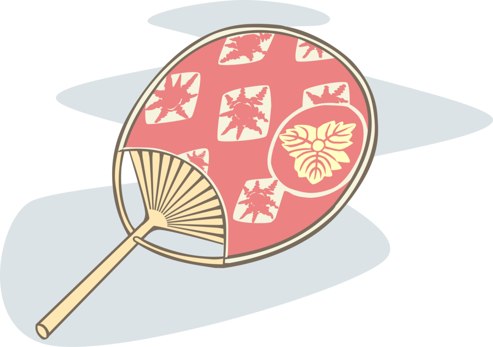 Vector Illustration of Decorative Folding Hand Fan Provides Air Circulation
