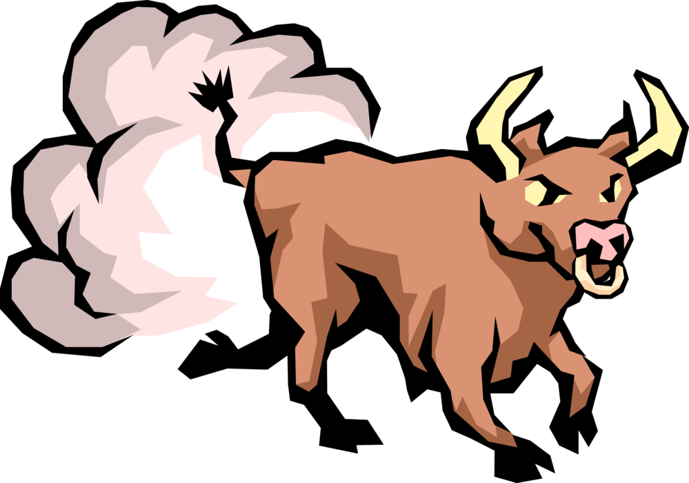 Vector Illustration of Wild Bull on Rampage Kicks Up Dust