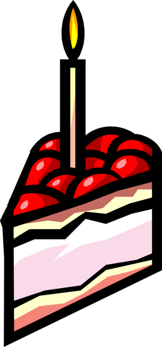 Vector Illustration of Dessert Pastry Birthday Cake with Candle