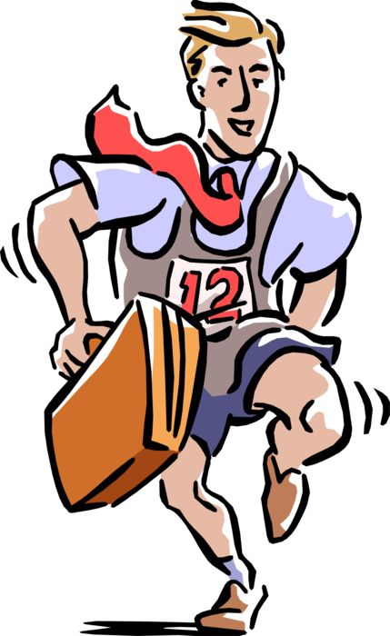 Vector Illustration of Businessman Track and Field Runner with Briefcase Running in Race