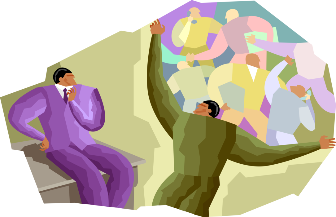 Vector Illustration of Businessman Salesman Pitching His Company's Diverse Capabilities