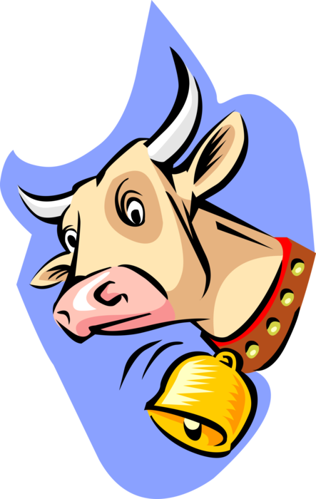 Vector Illustration of Farm Agriculture Livestock Animal Cow with Cowbell