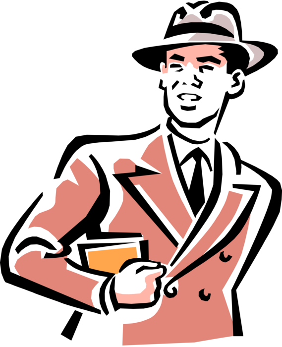 Vector Illustration of 1950's Vintage Style Businessman with Fedora Hat
