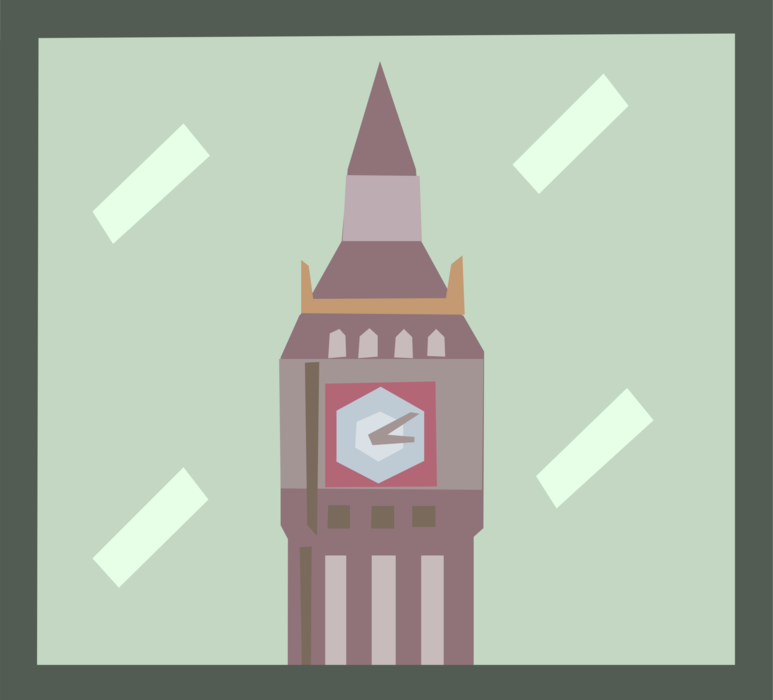 Vector Illustration of Big Ben Clock Tower Tourism Landmark, British House of Parliament, London, England, United Kingdom