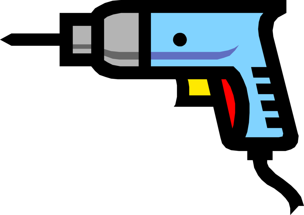 Vector Illustration of Portable Electric Powered Drill Tool 