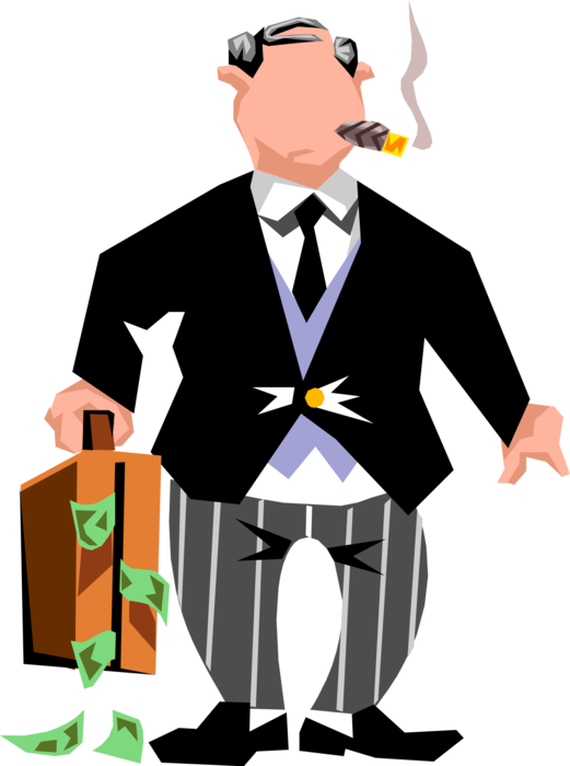 Vector Illustration of Greedy Wall Street Banker Makes Off with the Cash