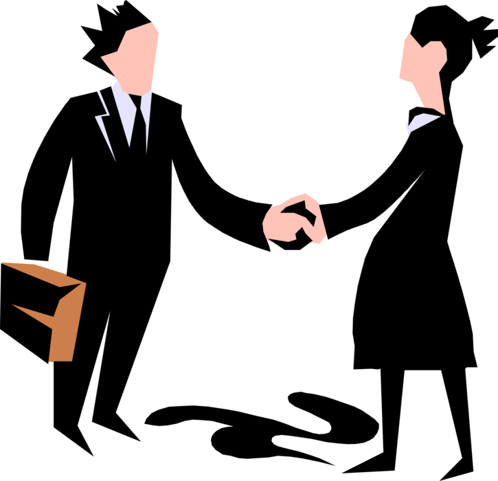 Vector Illustration of Businessman Sales Executive Shakes Hands with Female Business Client