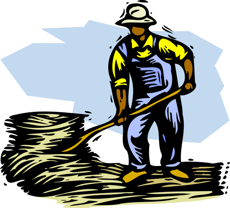 Vector Illustration of Farmer with Pitchfork and Hay Crop Harvest