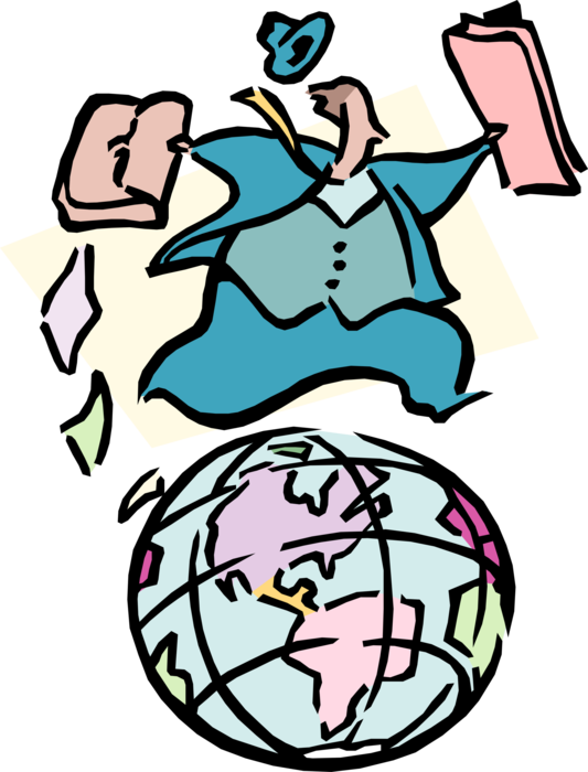 Vector Illustration of International Business Travel with Businessman and Planet Earth