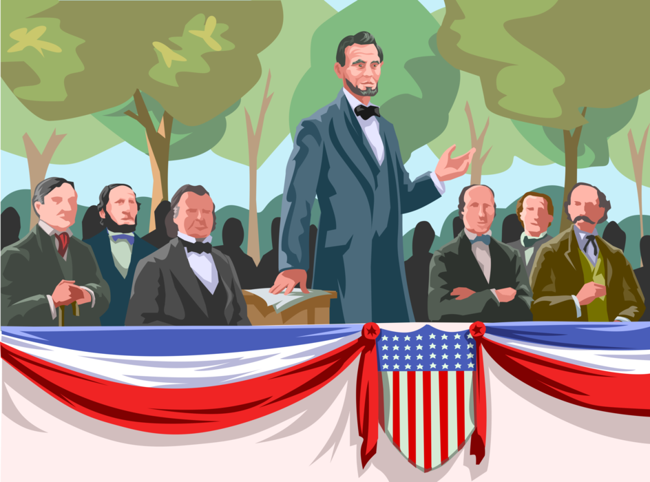 Vector Illustration of Gettysburg Address Speech Delivered by Civil War President Abraham Lincoln 