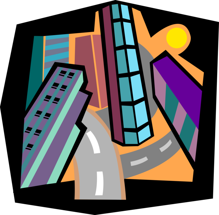 Vector Illustration of Urban Metropolitan Cityscape Buildings and Street Roads