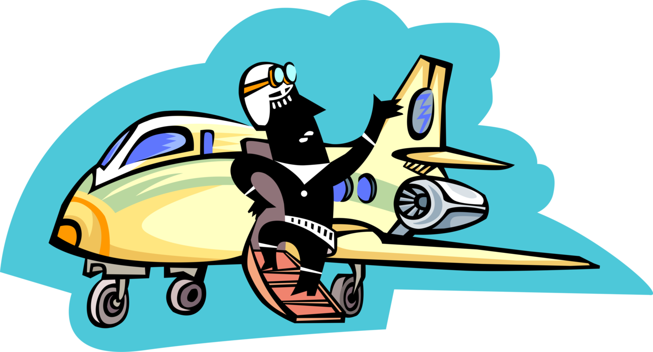 Vector Illustration of Airplane Pilot Climbs Aboard Plane Before Flight