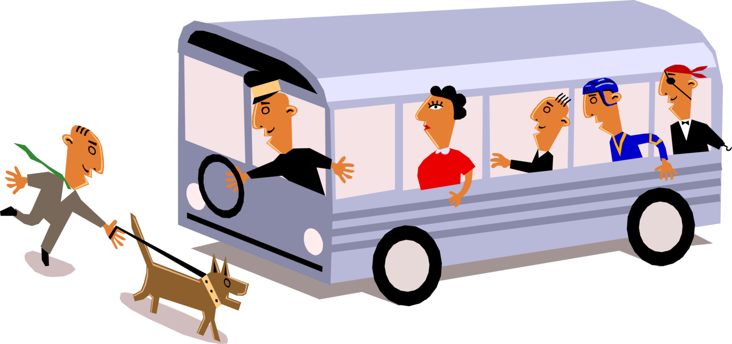 Vector Illustration of Public Urban Transportation City Bus Vehicle Carries Passengers and Commuters