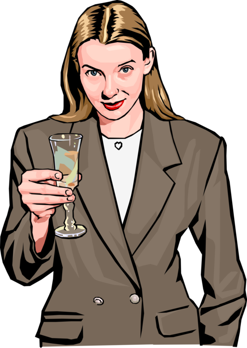 Vector Illustration of Woman Raises Her Glass to Toast with Champagne