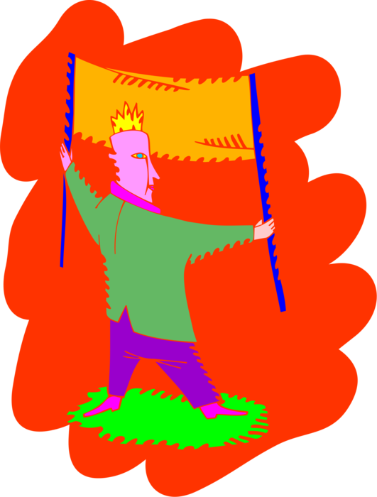 Vector Illustration of Man Holds Finish Line Flag